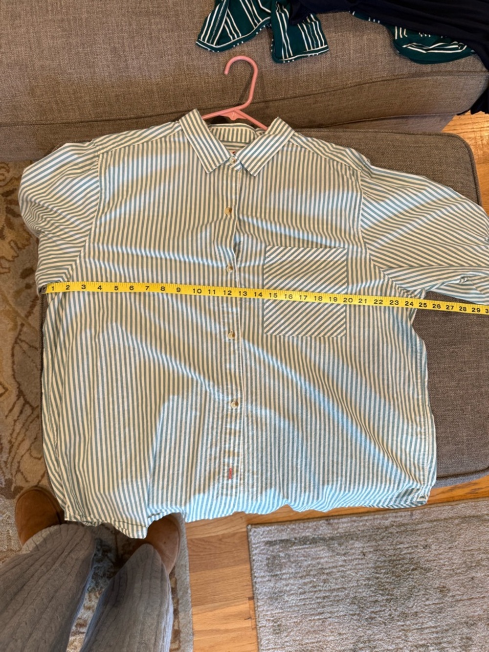 Marine Layer Green & White Vertical Stripe Oversized Button-Down Shirt - Picture 6 of 7